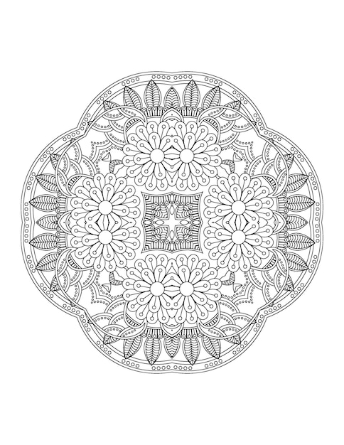 Ilustración de flor dibujada a mano Mandala página para colorear para adultos y mandala kdp interior