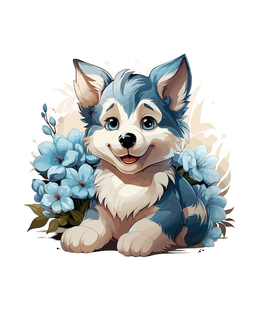 Ilustración de flor de husky siberiano