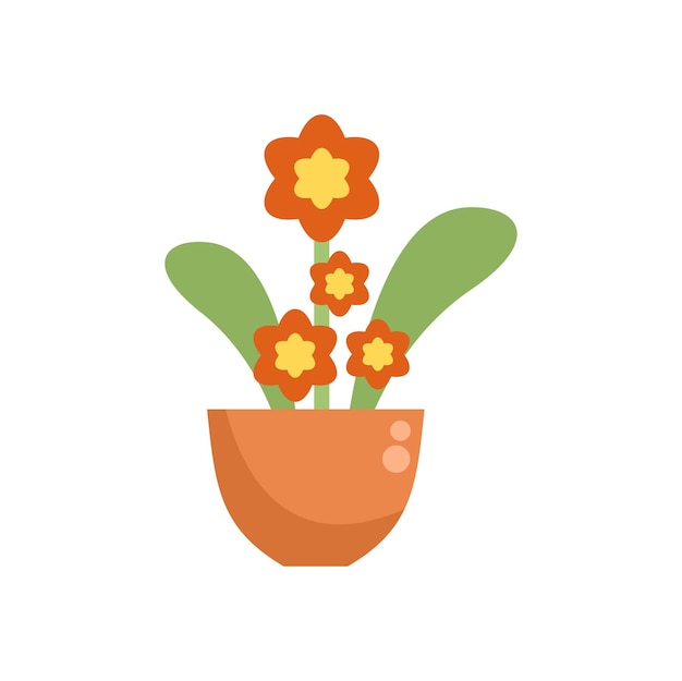 Ilustración de una flor de naranja creciendo en una olla con hojas verdes
