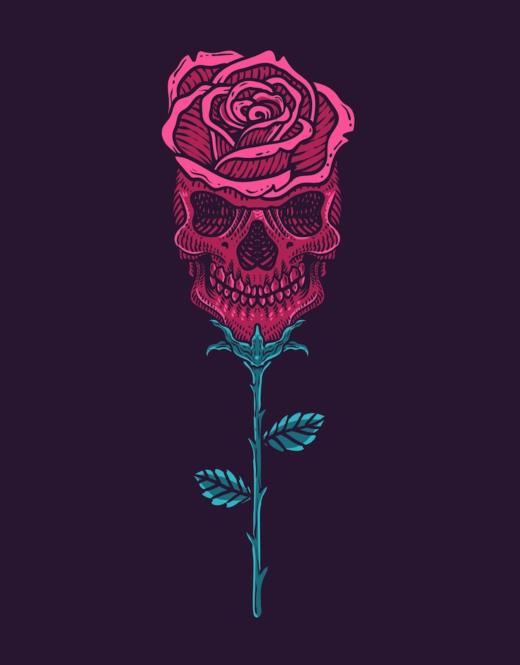 Vector ilustración de la flor de la rosa del cráneo vintage