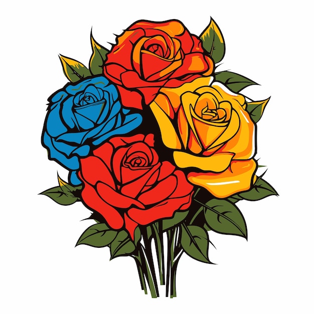 Ilustración de la flor de la rosa con estilo pop art