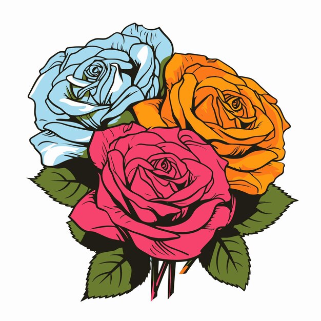 Ilustración de la flor de la rosa con estilo pop art
