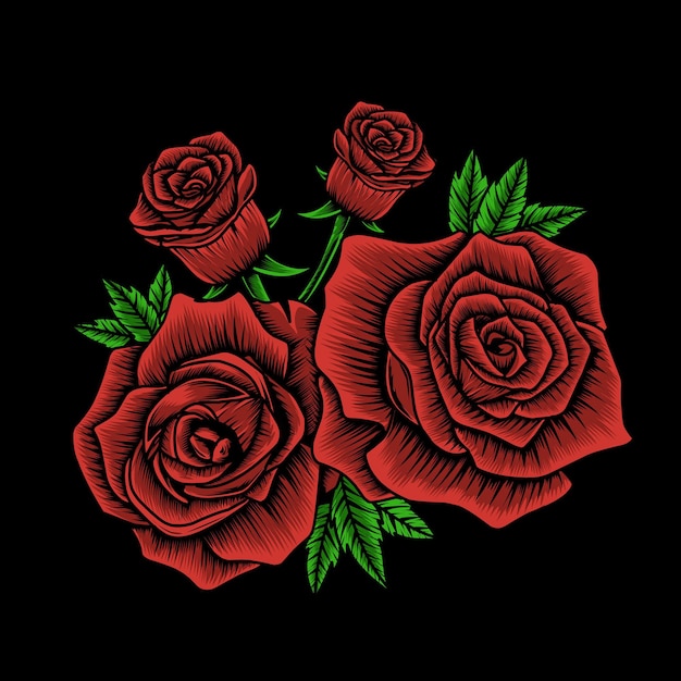 Ilustración de flor rosa roja vintage