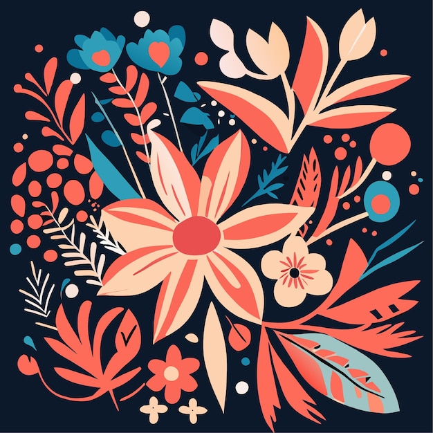 Vector ilustración floral abstracta vectorial dibujada a mano en estilo escandinavo