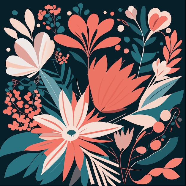 Vector ilustración floral abstracta vectorial dibujada a mano en estilo escandinavo