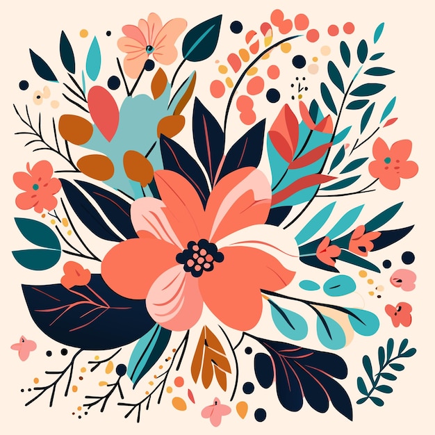 Vector ilustración floral abstracta vectorial dibujada a mano en estilo escandinavo