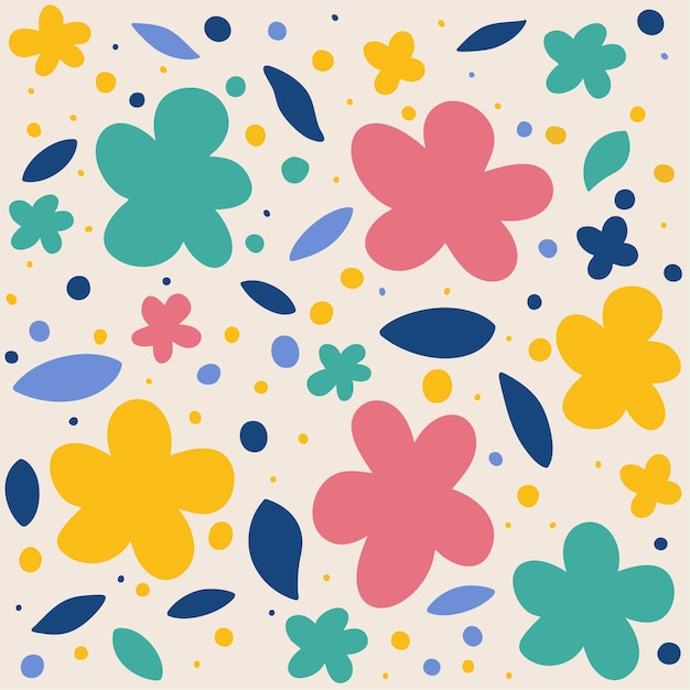 Ilustración floral caprichosa con flores y hojas de colores