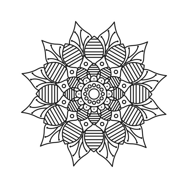 Ilustración floral decorativa de Mandala con diseño de arte de líneas