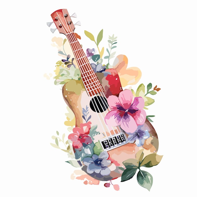 Vector ilustración floral de la guitarra en acuarela