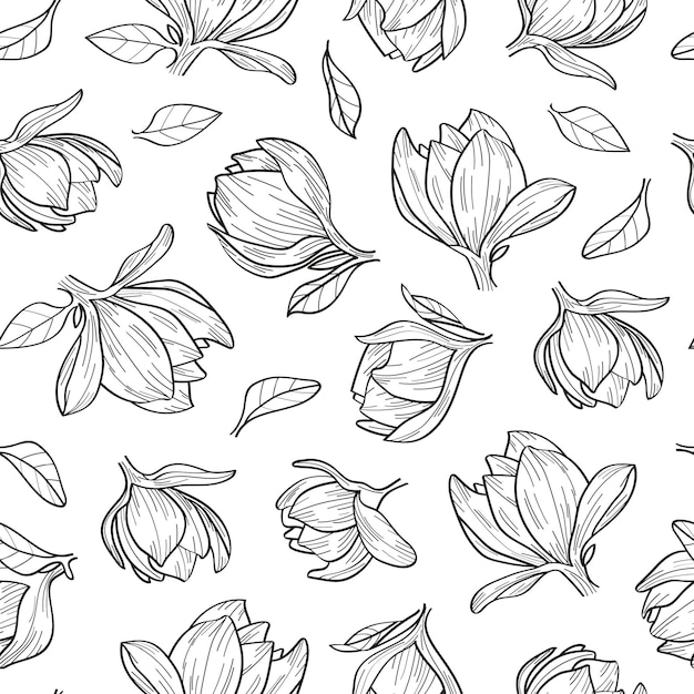 Ilustración floral de magnolia monocromática