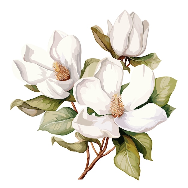 Vector ilustración floral de magnolias blancas