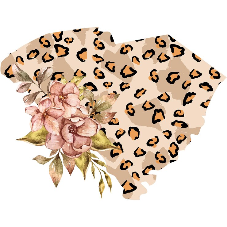 Vector ilustración floral del mapa del estado de carolina del sur del leopardo floral de la acuarela para el cartel de la impresión de la sublimación ee.uu.