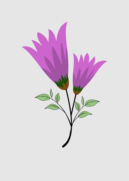 Ilustración floral minimalista con dos flores púrpuras en flor