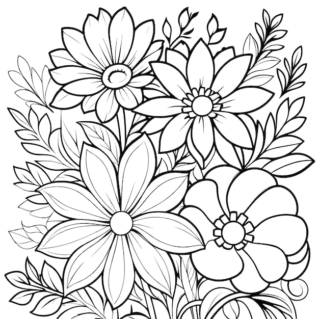Vector ilustración floral para niños, dibujos para colorear, vector dibujado a mano