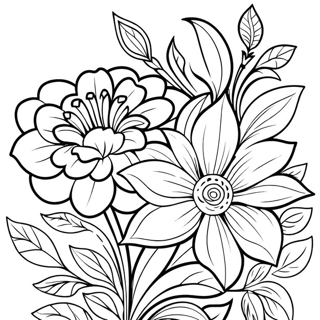 Ilustración floral para niños, dibujos para colorear, vector dibujado a mano