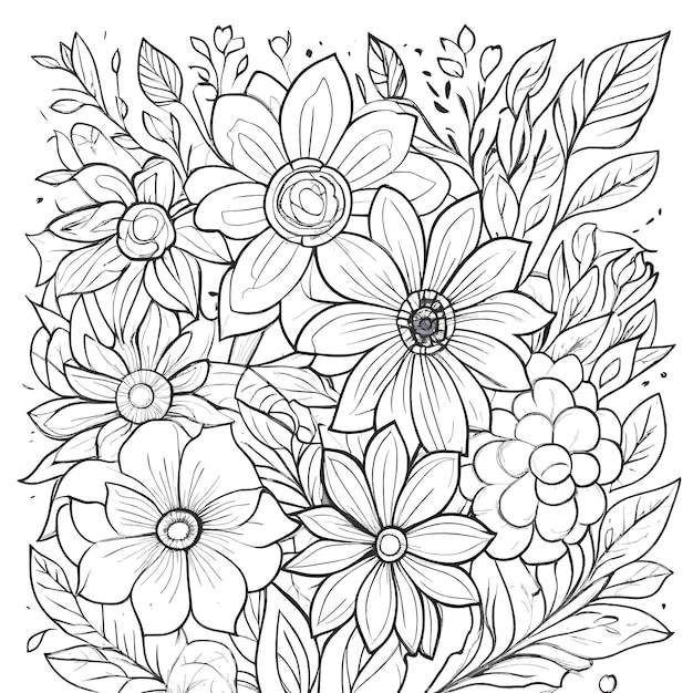 Ilustración floral para niños, dibujos para colorear, vector dibujado a mano