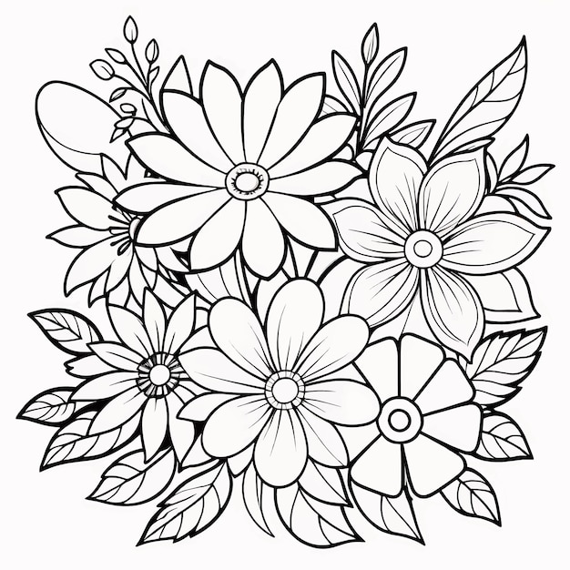 Ilustración floral para niños, dibujos para colorear, vector dibujado a mano