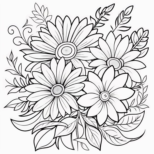 Vector ilustración floral para niños, dibujos para colorear, vector dibujado a mano