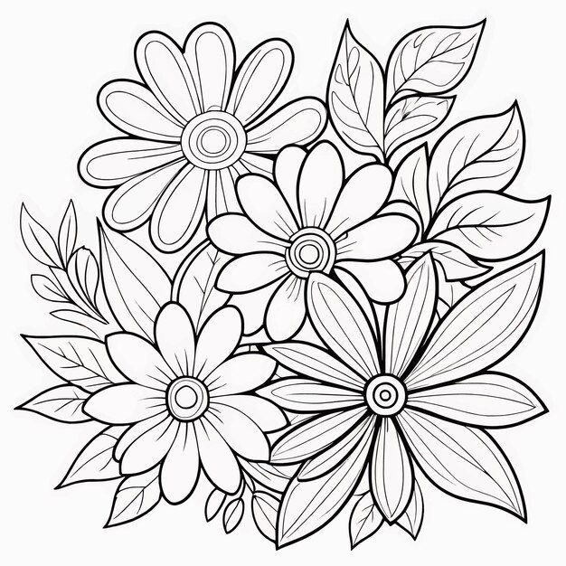 Ilustración floral para niños, dibujos para colorear, vector dibujado a mano