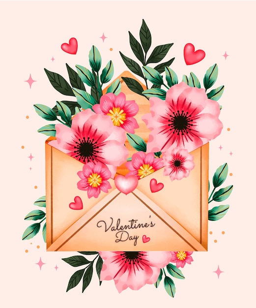 Ilustración de flores de acuarela de san valentín