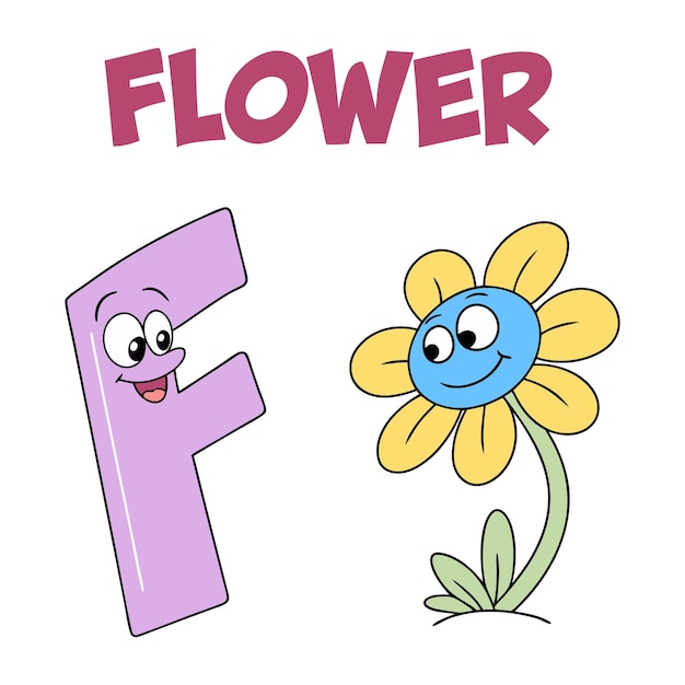 Ilustración de flores del alfabeto F para niños Concepto de aprendizaje preescolar divertido y educativo