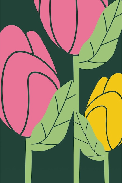 Ilustración de flores botánicas abstractas Impresión de arte de fondo