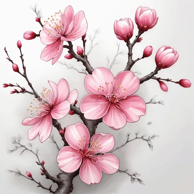 Ilustración de flores de cerezo para bordes naturales y decoración