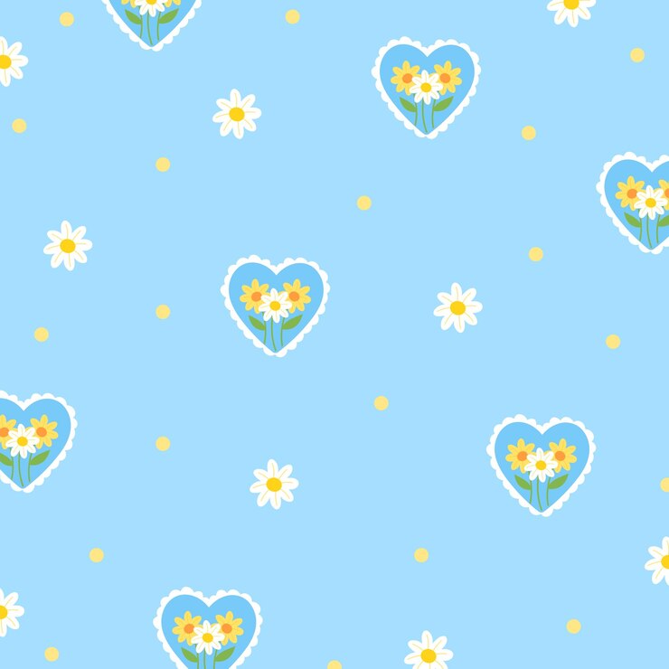 Ilustración de flores corazón en un fondo azul pastel para impresión floral patrón femenino coágulo de niño