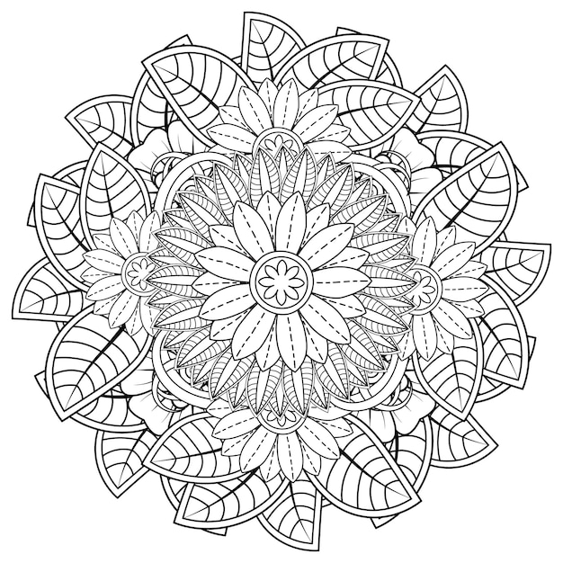 ilustración de flores dibujadas a mano y libro para colorear de flores para adultos