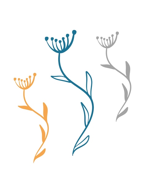 Vector ilustración de flores divertidas con colores amarillo, azul y gris