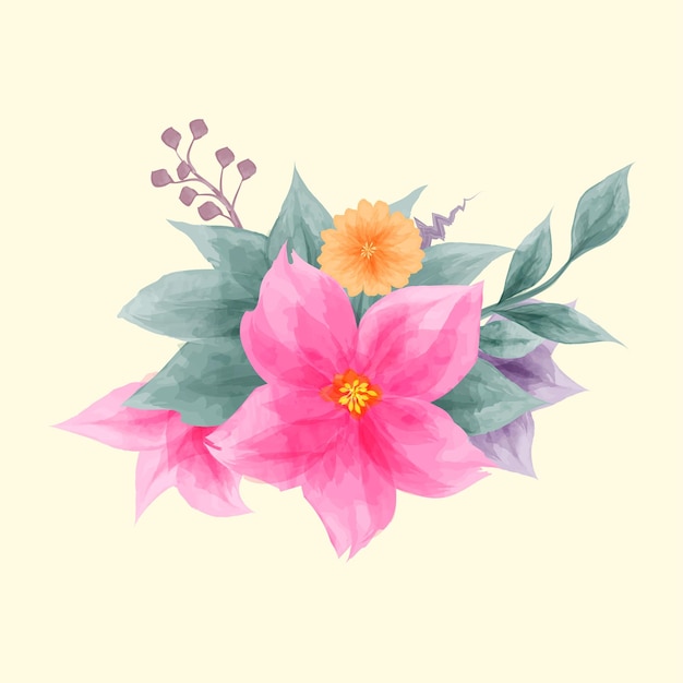 Ilustración de flores y hojas de acuarela