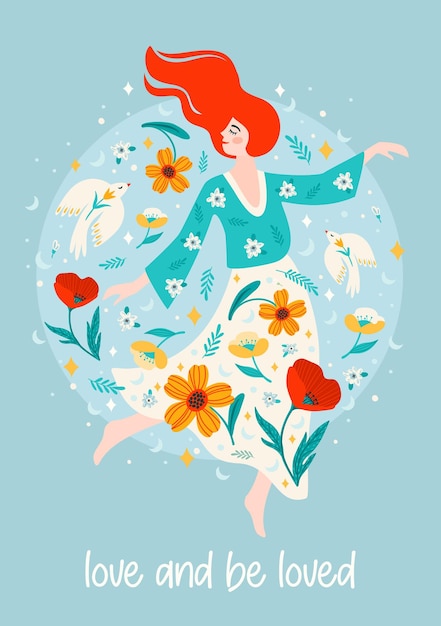 Ilustración con flores y pájaros de mujer Concepto de diseño vectorial para el Día Internacional de la Mujer
