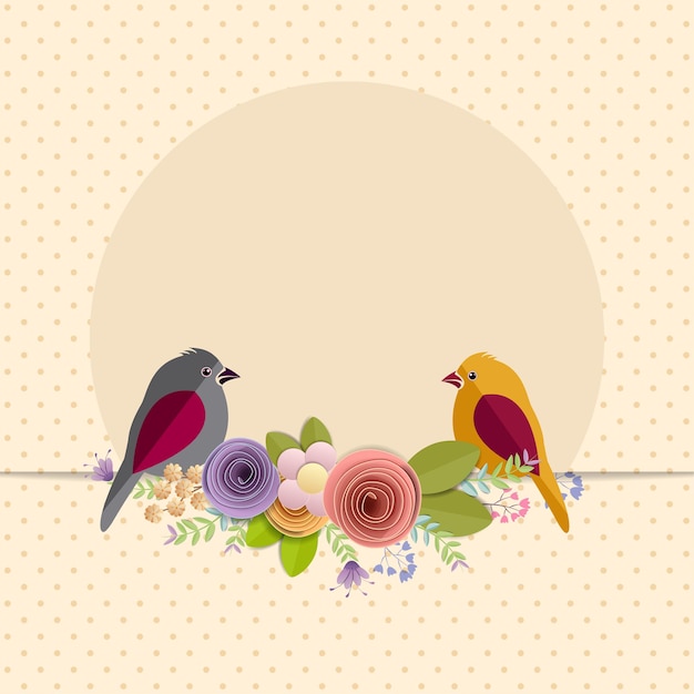 Vector ilustración de flores y pájaros de papel artesanal.