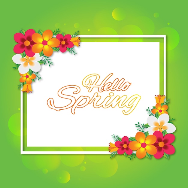 Ilustración de flores de primavera Hola primavera Letra de la temporada de primavera con plantilla de hojas