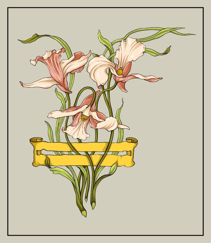 Vector ilustración de flores silvestres dibujada a mano en el estilo art nouveau