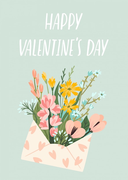 Ilustración de flores en un sobre. concepto de diseño vectorial para el día de san valentín