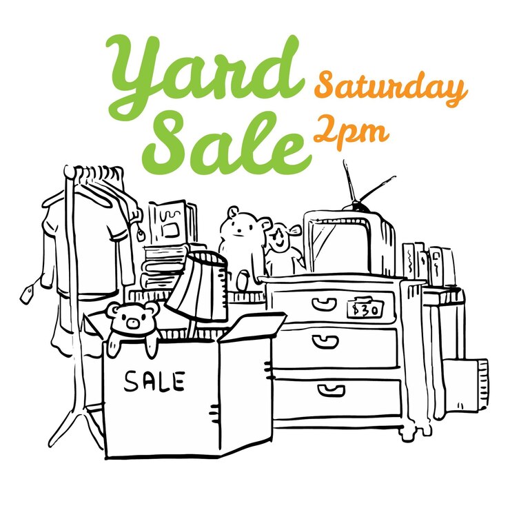 Vector ilustración de flyer blanco y negro de la venta de la yarda