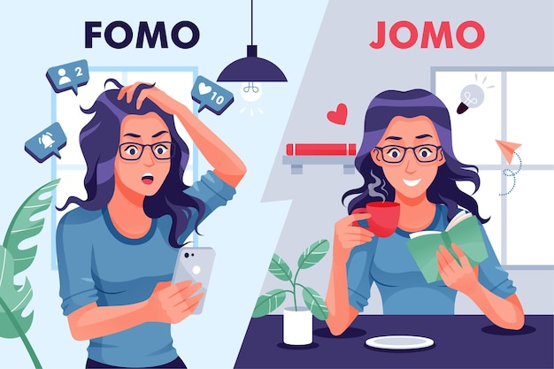 Ilustración fomo vs jomo