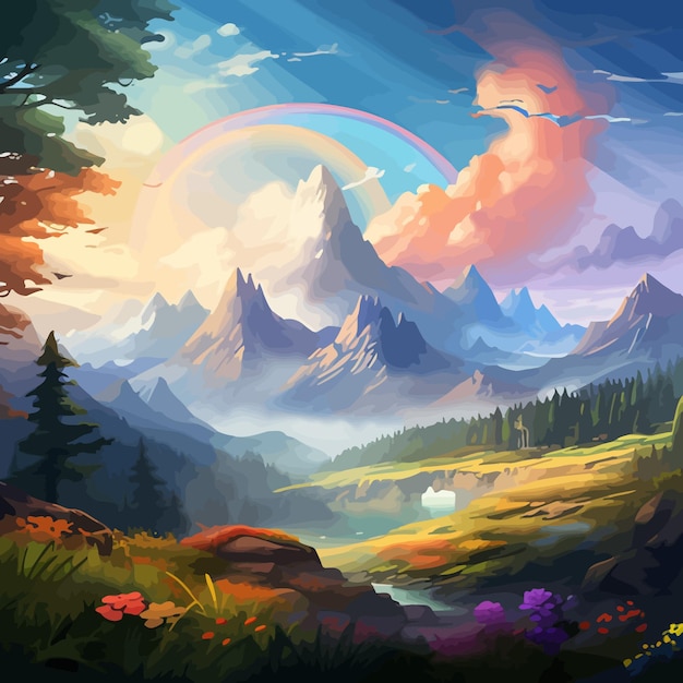 Ilustración de fondo arco iris en las montañas