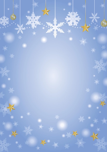 Ilustración de fondo azul de estrella y cristal nevado de Navidad.