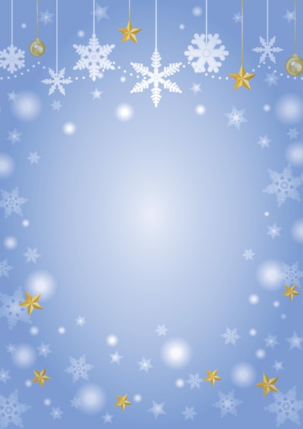 Ilustración de fondo azul de estrella y cristal nevado de navidad.