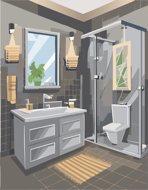 Ilustración de fondo de baño limpio de ducha de baño de dibujos animados Diseño conceptual de lavabo de lavabo lujoso