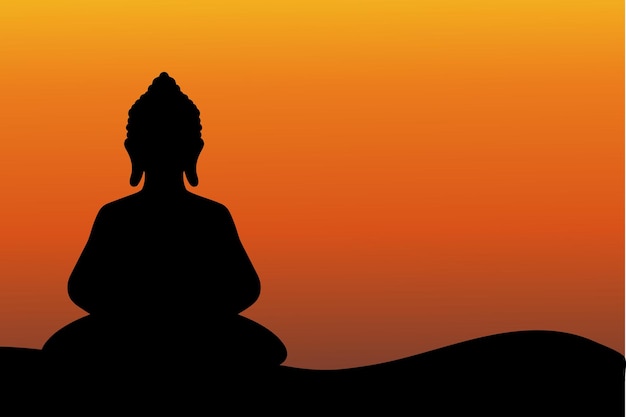 Vector ilustración de fondo de buda meditando en silueta y puesta de sol