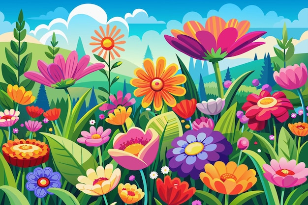 Vector ilustración de fondo del campo de flores vibrantes