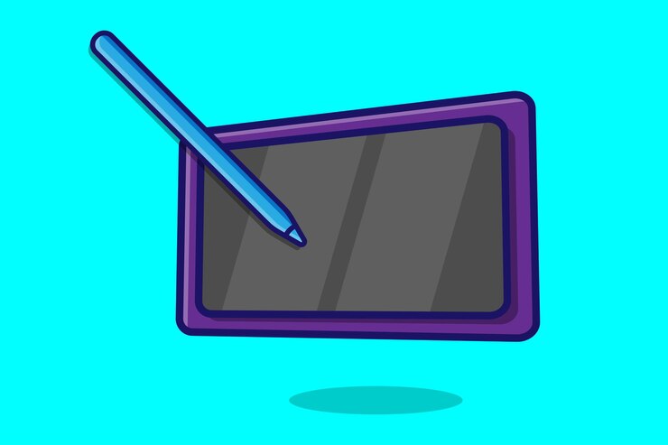 Vector ilustración de un fondo cian de vector de dibujos animados de lápiz de lápiz de tableta moderna