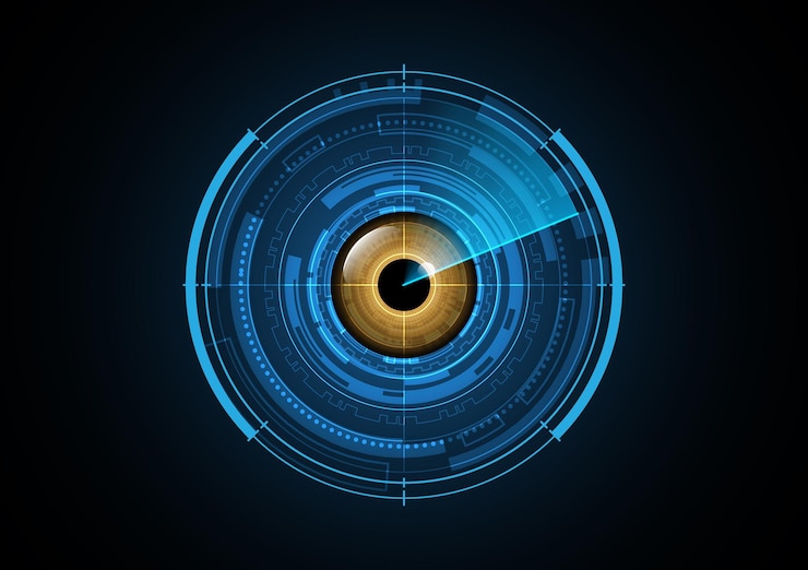 Vector ilustración de fondo de círculo de radar de ojo futuro abstracto de tecnología