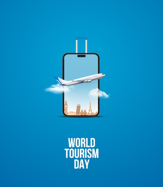 Ilustración de fondo del concepto de viaje creativo del Día Mundial del Turismo