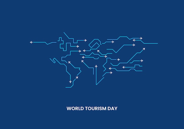 Vector ilustración de fondo del concepto de viaje creativo del día mundial del turismo