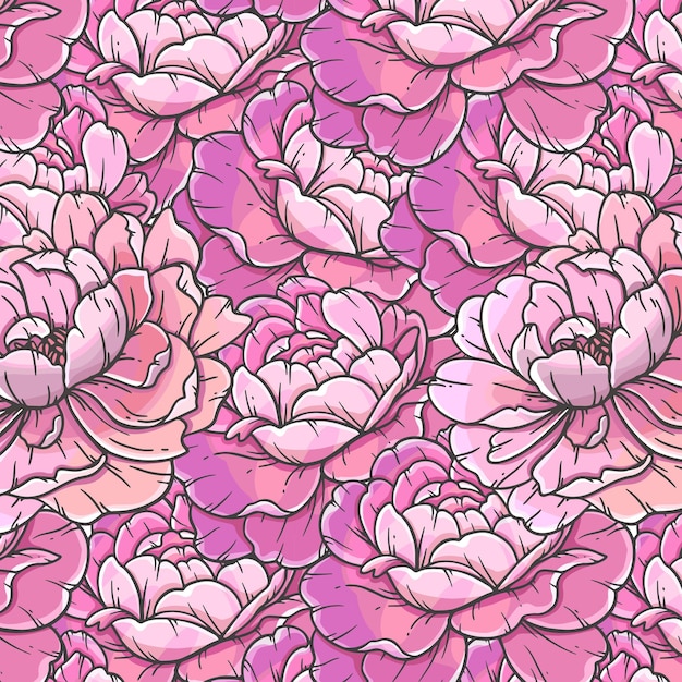 Ilustración de fondo sin costuras de peonías Patrón sin costura de peonía Fondo floral con peonías rosadas