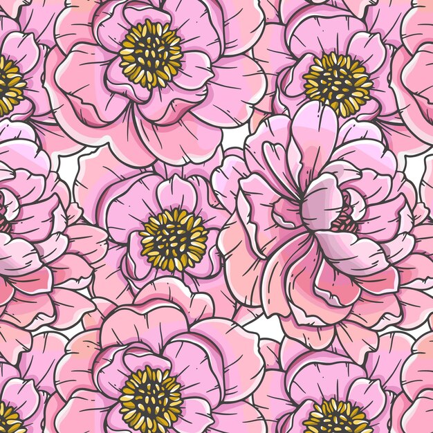 Ilustración de fondo sin costuras de peonías Patrón sin costura de peonía Fondo floral con peonías rosadas